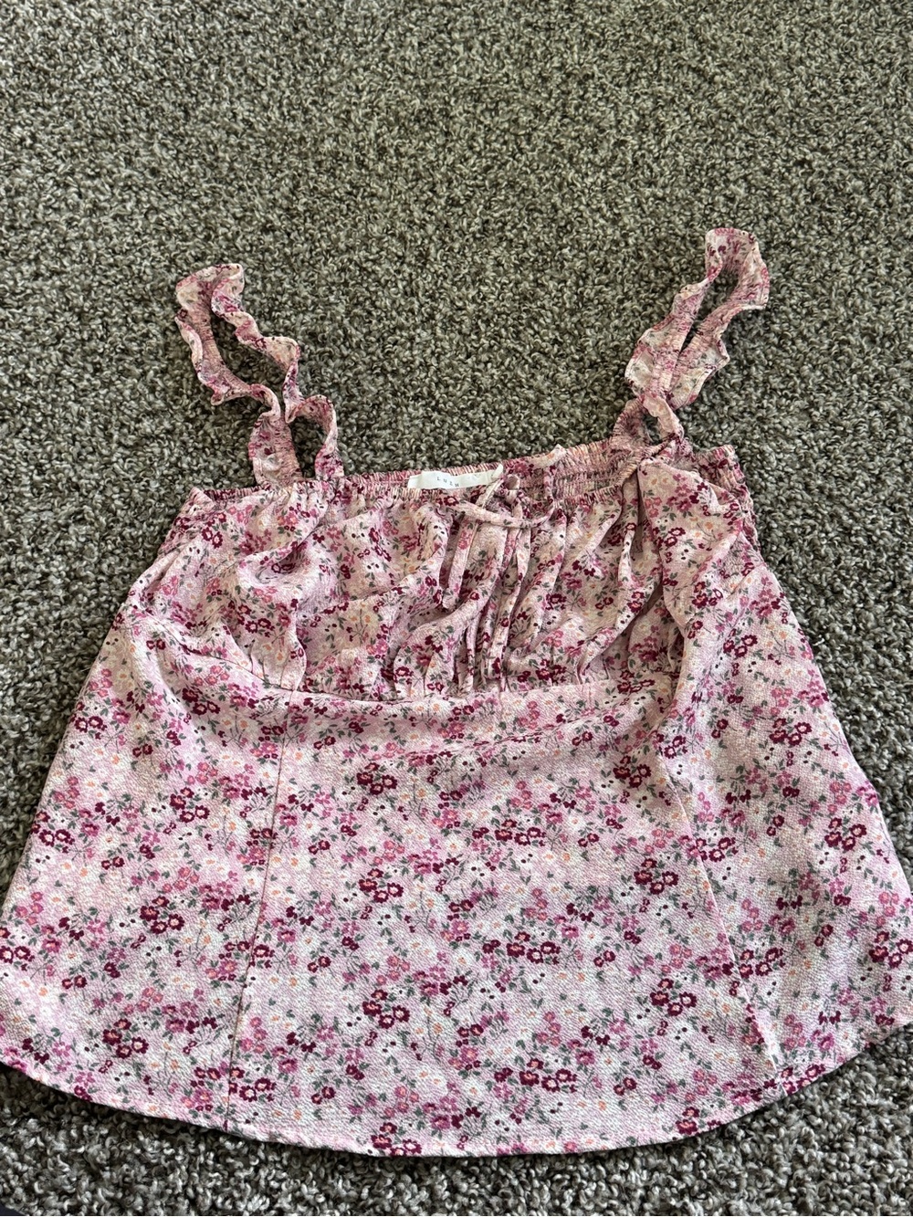Lush Pink Floral Ruffle Strap Tank Top